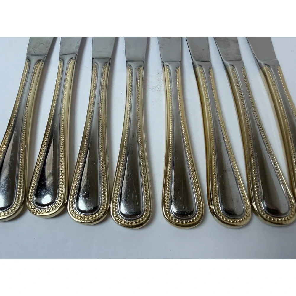 Wallace Stainless 18/10 Gold Royal Bead Dinner Knives 8 3/4